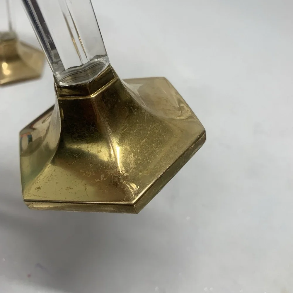 Vintage Party Lite Brass Lucite Candlestick Holders Pair 7" Romantic READ - Picture 16 of 16